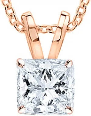 0.54 Carat 14K White Gold GIA Certified Princess Diamond Solitaire Pendant Necklace H Color VVS1 Clarity