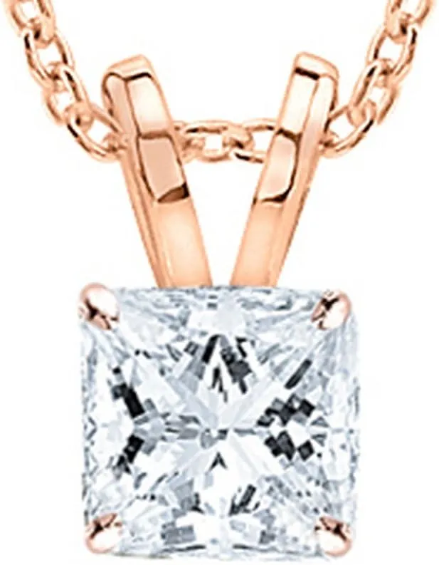 0.54 Carat 14K White Gold GIA Certified Princess Diamond Solitaire Pendant Necklace H Color VVS1 Clarity