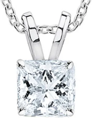 0.7 Carat 14K White Gold Princess Diamond Solitaire Pendant Necklace I Color VS1 Clarity