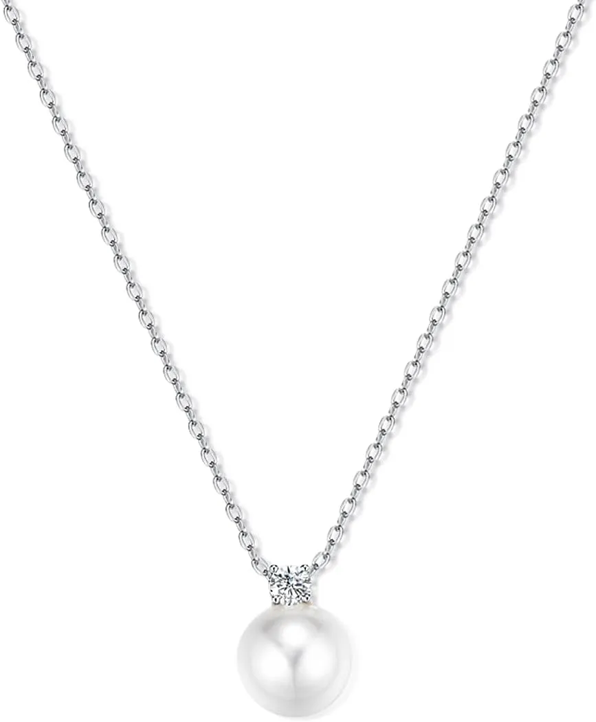 14K Gold Plated Crystal Pendant Necklace Cubic Zirconia Pendant Necklaces for Women Elegant Pearl Pendant Choker Necklaces
