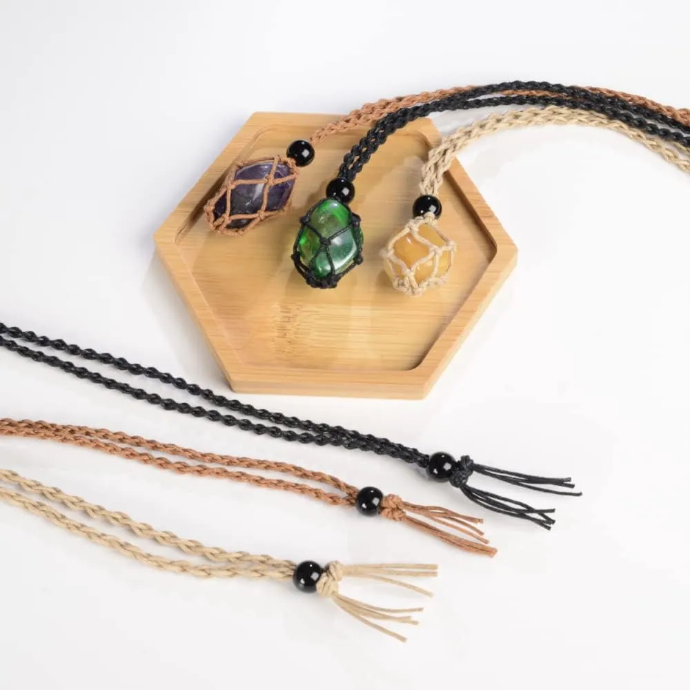 18 PCS Crystal Cage Necklace Holder Necklace Cord Empty Stone Holder Replacement Hand-Woven Necklace Cord with Adjustable Length