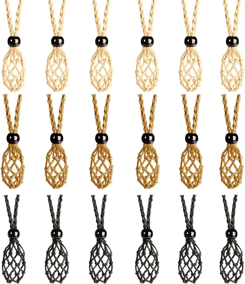 18 PCS Crystal Cage Necklace Holder Necklace Cord Empty Stone Holder Replacement Hand-Woven Necklace Cord with Adjustable Length