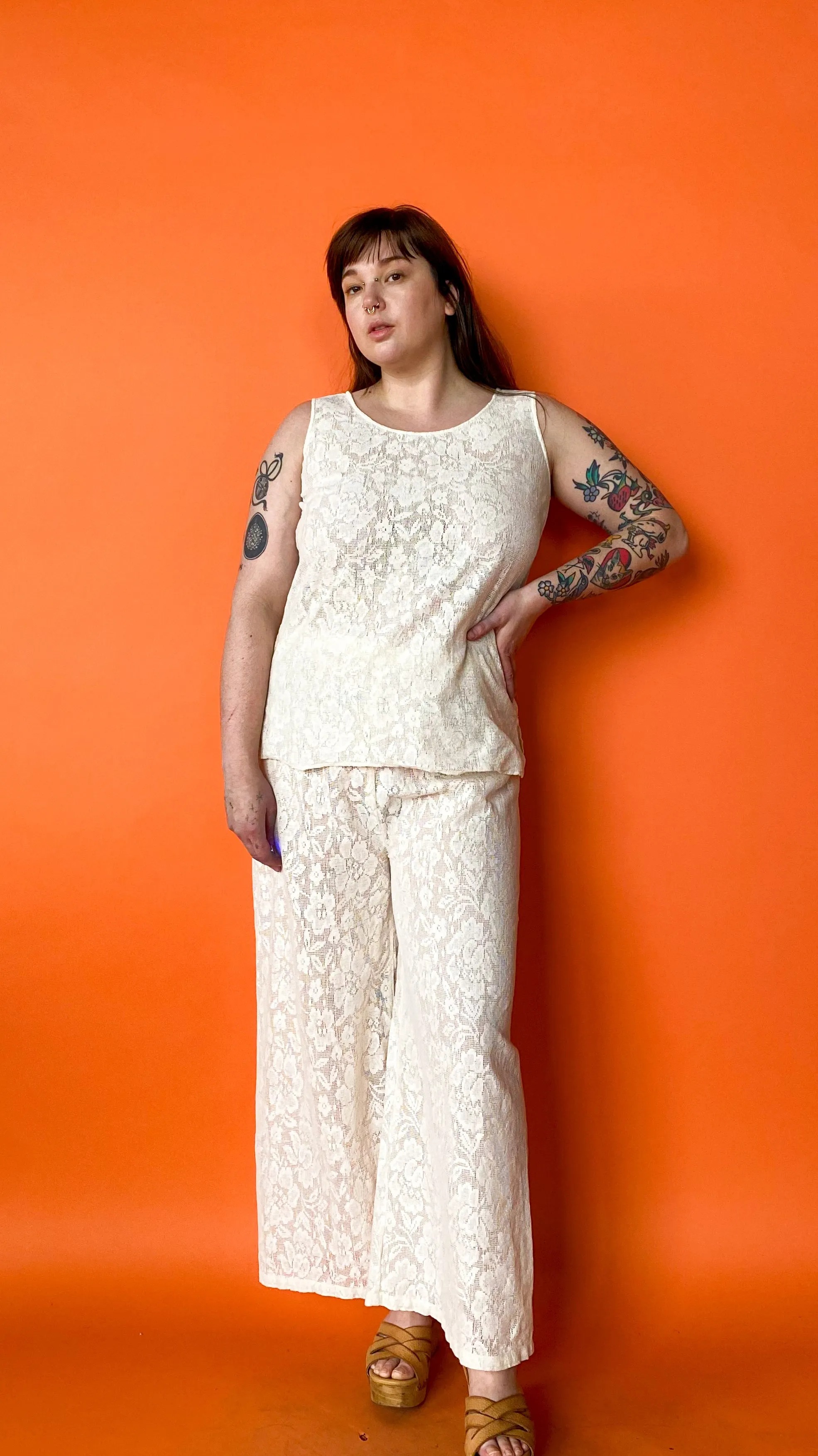 1980s Ivory Lace 3-Piece Set, sz. 1XL