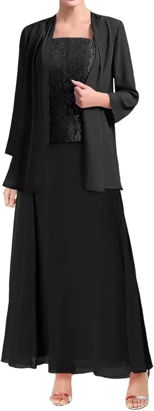 2 Piece Mother of Bride Dresses with Jacket Long Sleeve Mother of The Groom Dress for Wedding Guest Gowns