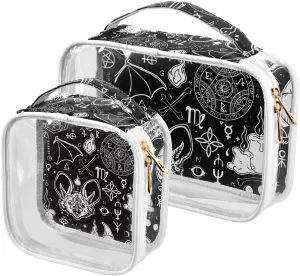 2 Pieces Large Clear Travel Toiletry Bag with Zippers, PVC Waterproof Travel Organizer, Animals-print Plastic Tote Bags.