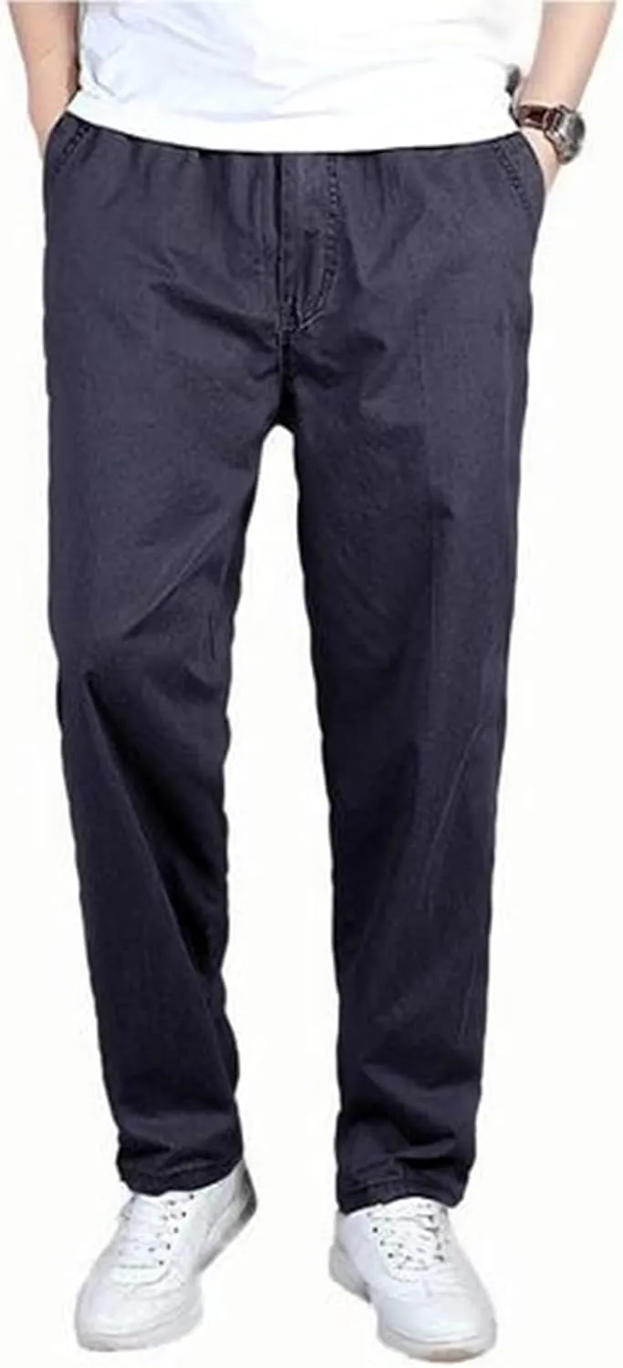 2025 Men's Casual Pants Loose Straight Leg Pants Elasticated Waist Cargo Pants