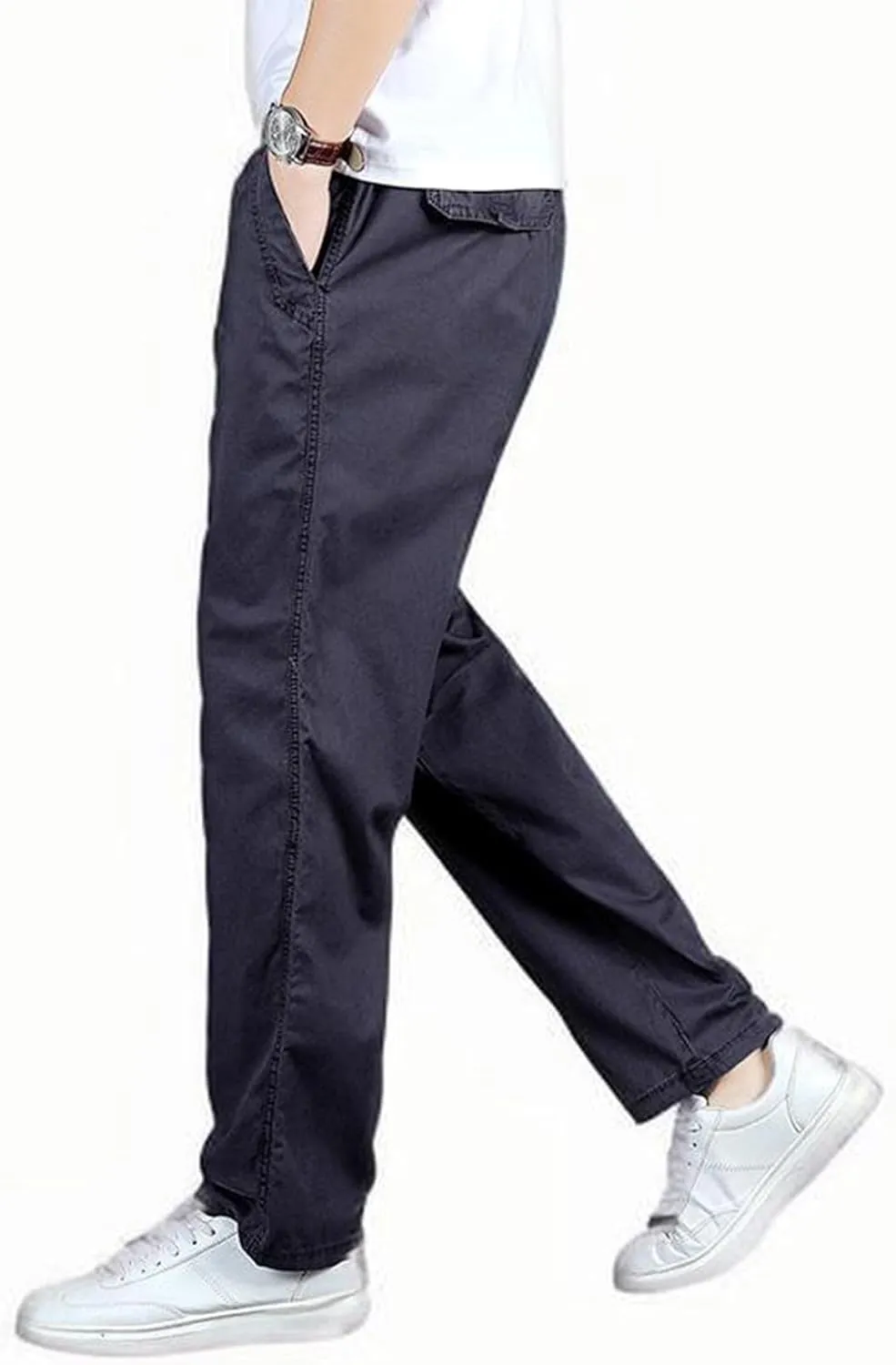 2025 Men's Casual Pants Loose Straight Leg Pants Elasticated Waist Cargo Pants