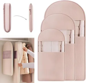 2025 Space Saving Hanging Garment Bag, Garment Bags for Hanging Clothes with Self Compression Zipper, Hanging Storage Bags, Dress Covers Garment Bags, Hanging Clothes Garment Bag,Pink,M L XL