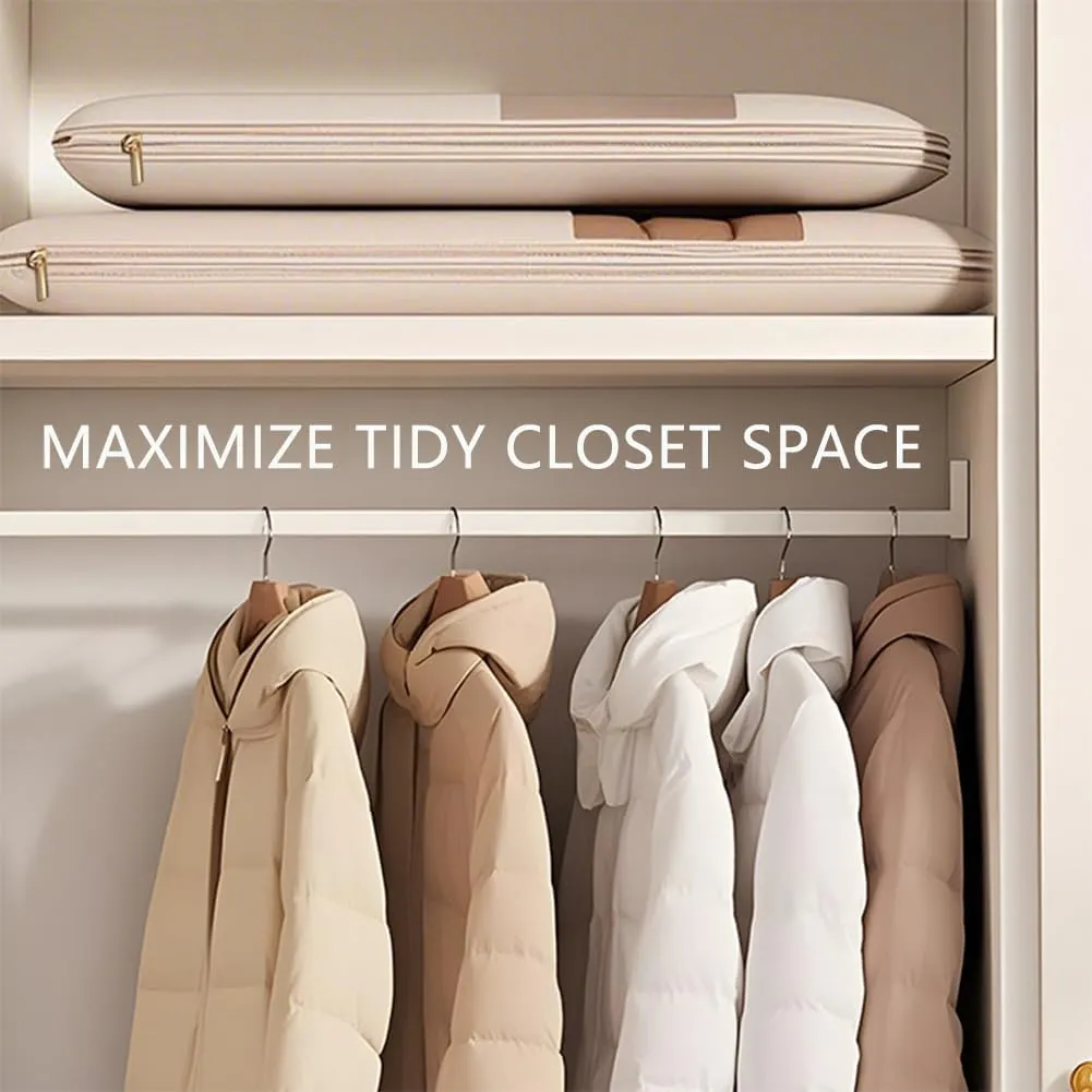 2025 Space Saving Hanging Garment Bag with Self Compression Zipper, Dust Cover Clothes Bags for Down Coat, 2025 New Space Saver Closet Organizers - Use with Hangers, for Closet Storage (Beige-M)