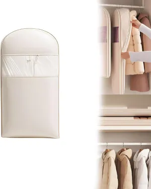 2025 Space Saving Hanging Garment Bag with Self Compression Zipper, Dust Cover Clothes Bags for Down Coat, 2025 New Space Saver Closet Organizers - Use with Hangers, for Closet Storage (Beige-M)