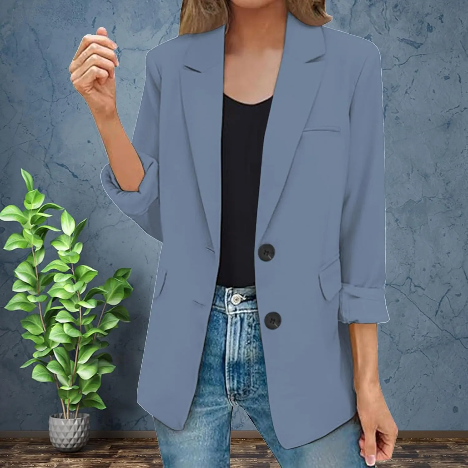 2025 Womens Work Office Blazer Jacket Casual Bussiness Blazers Open Front Long Sleeve Button Down Lapel Blazer