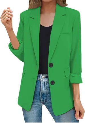 2025 Womens Work Office Blazer Jacket Casual Bussiness Blazers Open Front Long Sleeve Button Down Lapel Blazer