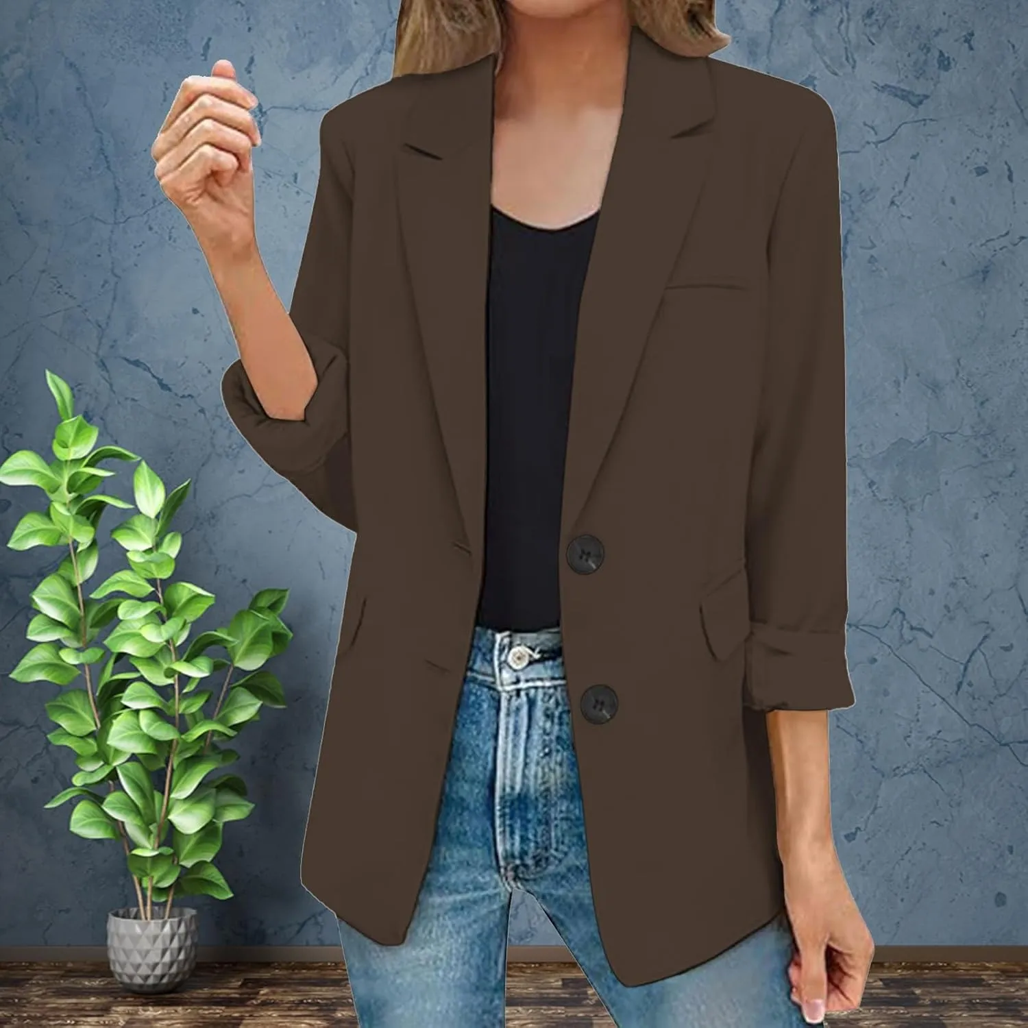 2025 Womens Work Office Blazer Jacket Casual Bussiness Blazers Open Front Long Sleeve Button Down Lapel Blazer