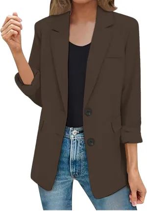2025 Womens Work Office Blazer Jacket Casual Bussiness Blazers Open Front Long Sleeve Button Down Lapel Blazer