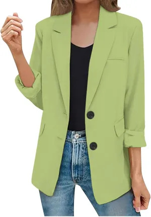 2025 Womens Work Office Blazer Jacket Casual Bussiness Blazers Open Front Long Sleeve Button Down Lapel Blazer