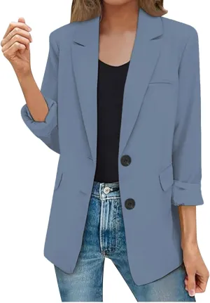 2025 Womens Work Office Blazer Jacket Casual Bussiness Blazers Open Front Long Sleeve Button Down Lapel Blazer