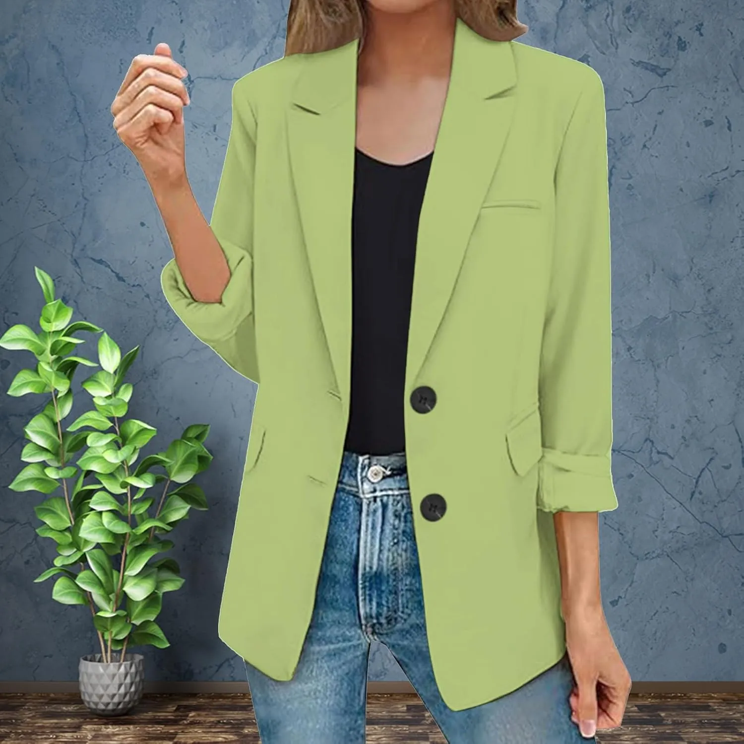 2025 Womens Work Office Blazer Jacket Casual Bussiness Blazers Open Front Long Sleeve Button Down Lapel Blazer