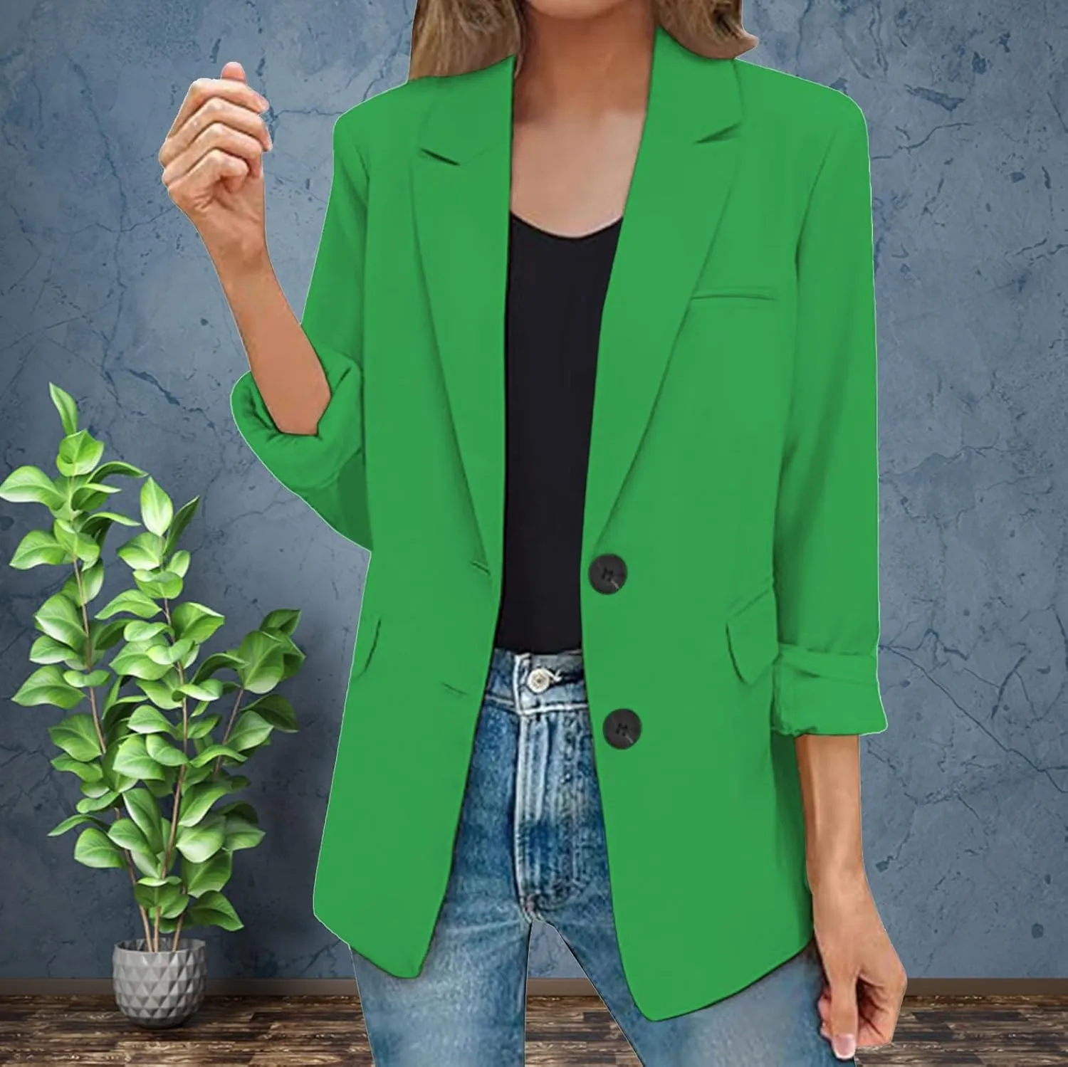 2025 Womens Work Office Blazer Jacket Casual Bussiness Blazers Open Front Long Sleeve Button Down Lapel Blazer