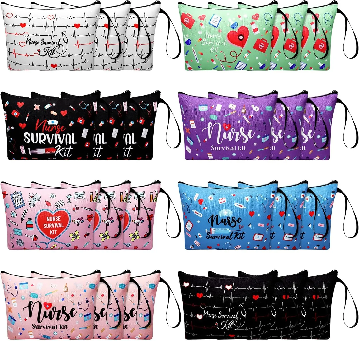 24 Pack Nurse Cosmetic Bags Bulk Nursing Survival Kit Canvas Zipper Pouch Bags Novelty Thank You Gift for Nurse Week Healthcare Workers 2025 Nursing Graduation