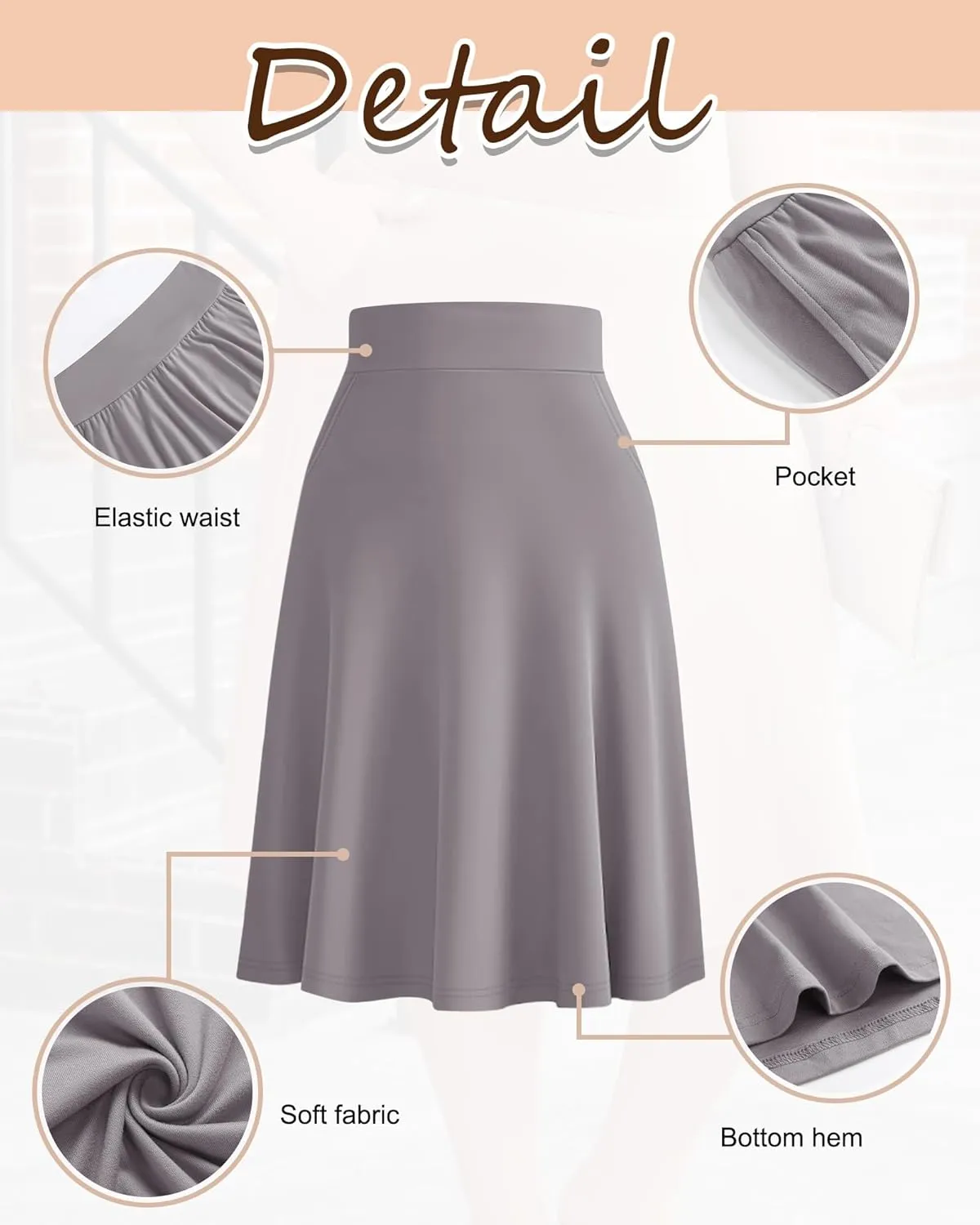 3 Pack Women's Plus Size Knee Length Midi Skirts, Casual Flared High Waisted A Line Summer Work Skirts with Pockets