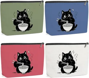 4 Pack Funny Noodles Gifts for Cat Lovers Cat Gifts for Women Girls Nurse Bestie Mother Makeup Bag,Travel Essentials Cosmetic Bags for Women, Travel Toiletry Bag Mothers Day Birthday Graduation