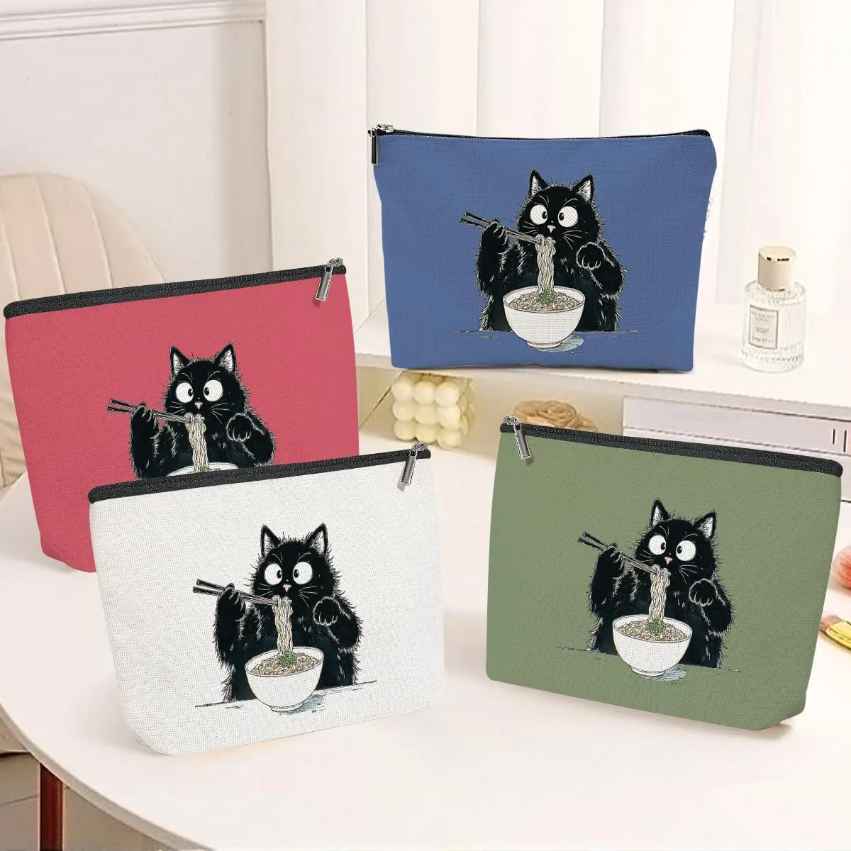 4 Pack Funny Noodles Ramen Gifts for Cat Lovers Cat Gifts for Women Girls Friends Mum Teacher Makeup Bag,Travel Essentials Cosmetic Bags for Women, Travel Toiletry Bag Mothers Day Birthday Anniversary