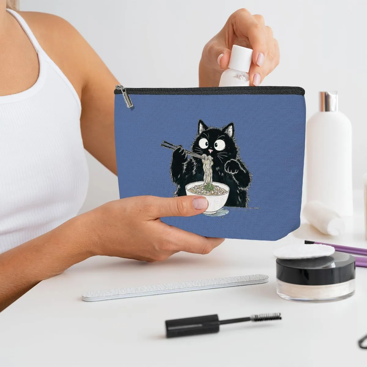 4 Pack Funny Noodles Ramen Gifts for Cat Lovers Cat Gifts for Women Girls Friends Mum Teacher Makeup Bag,Travel Essentials Cosmetic Bags for Women, Travel Toiletry Bag Mothers Day Birthday Anniversary