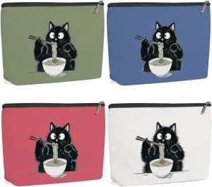 4 Pack Funny Noodles Ramen Gifts for Cat Lovers Cat Gifts for Women Girls Friends Mum Teacher Makeup Bag,Travel Essentials Cosmetic Bags for Women, Travel Toiletry Bag Mothers Day Birthday Anniversary