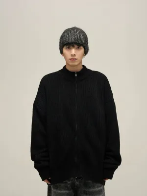 77Fight Stand-up Zip-up Knitted Cardigan