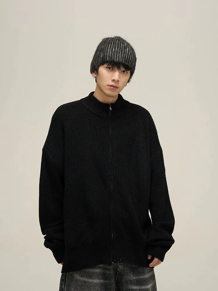 77Fight Stand-up Zip-up Knitted Cardigan