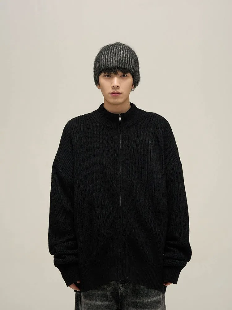 77Fight Stand-up Zip-up Knitted Cardigan