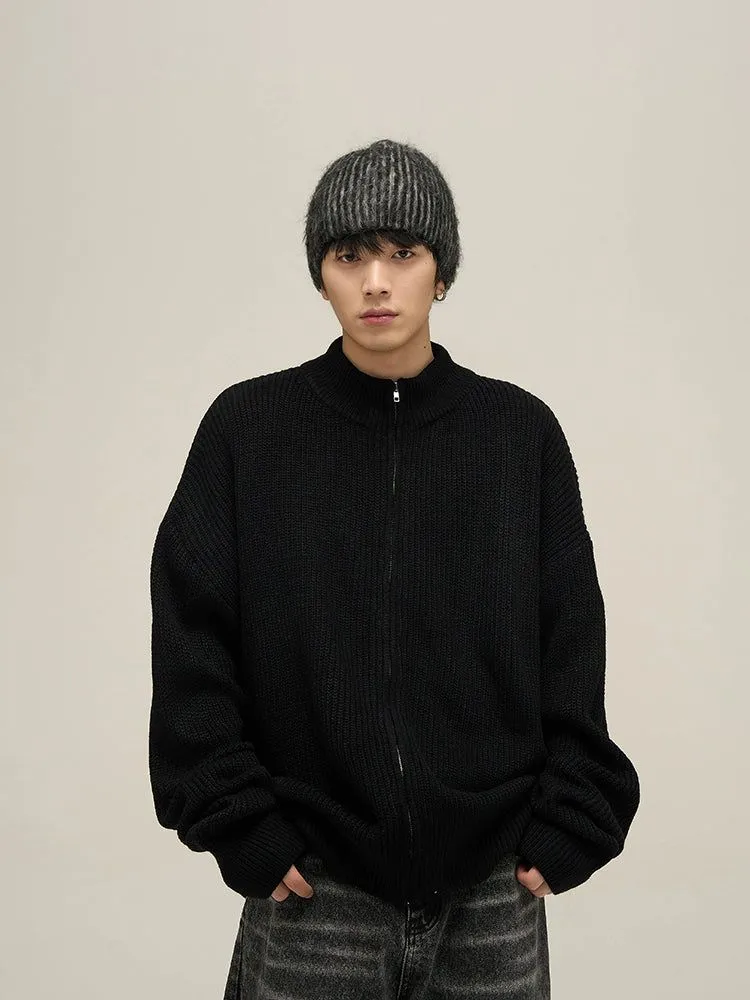 77Fight Stand-up Zip-up Knitted Cardigan