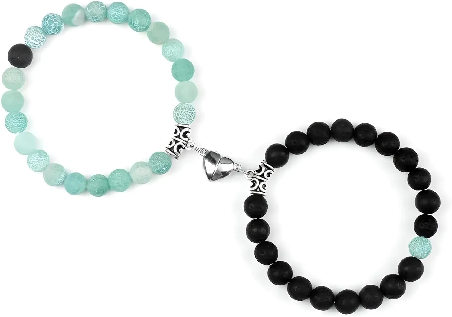 925 Sterling Silver Connecting Necklaces, 2Pcs/Set attract Bracelets for Couples, Matching Beads Bracelet For Lovers, Natural Stone Heart connecting Weirdo Bestie Connect Friendship