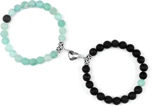 925 Sterling Silver Connecting Necklaces, 2Pcs/Set attract Bracelets for Couples, Matching Beads Bracelet For Lovers, Natural Stone Heart connecting Weirdo Bestie Connect Friendship