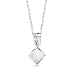 925 Sterling Silver White Opal Necklaces for Women - Square Pendant Necklaces for Women Silver - Minimalist Jewelry - Prom Jewelry - Opal Jewelry for Women - Silver Jewelry for Women