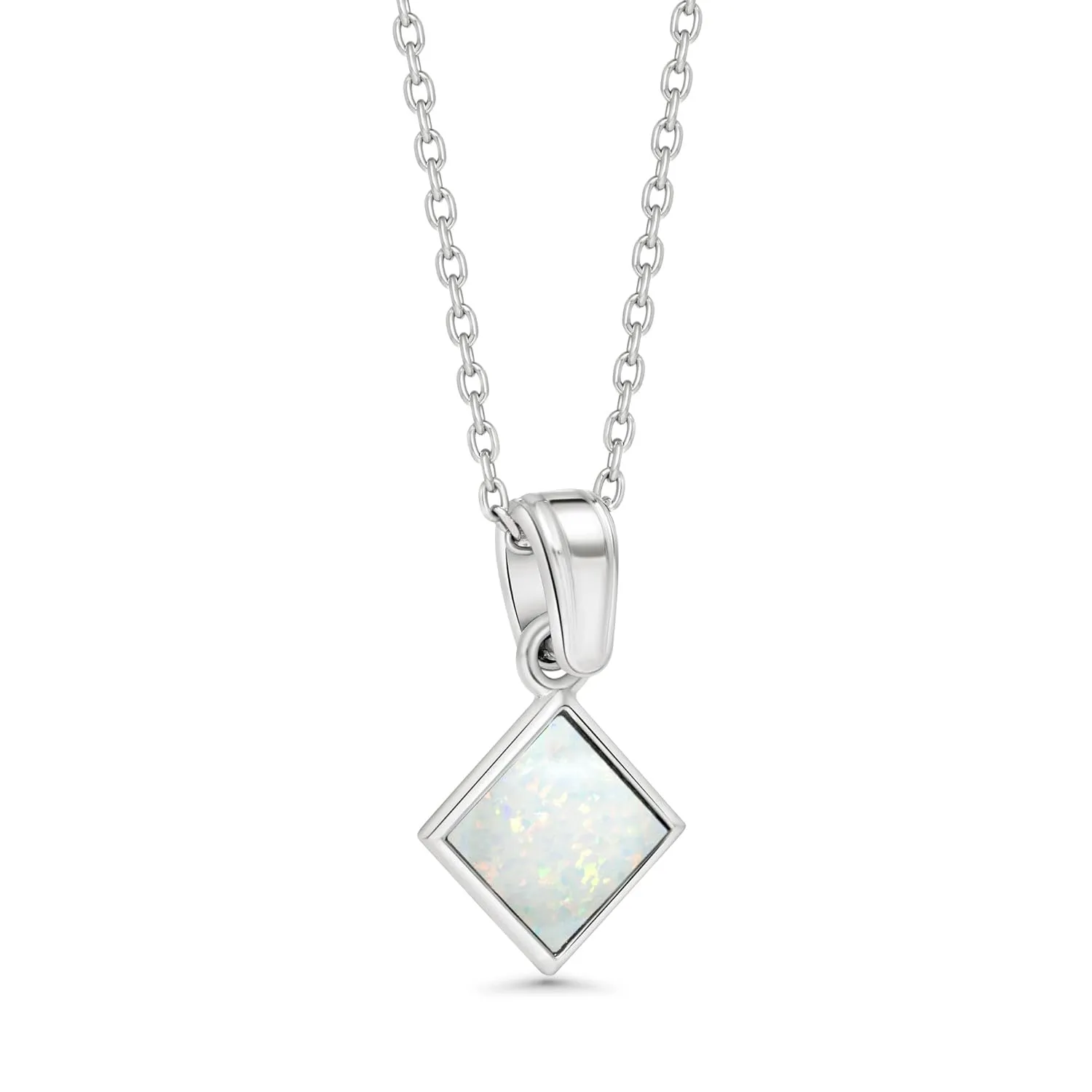 925 Sterling Silver White Opal Necklaces for Women - Square Pendant Necklaces for Women Silver - Minimalist Jewelry - Prom Jewelry - Opal Jewelry for Women - Silver Jewelry for Women