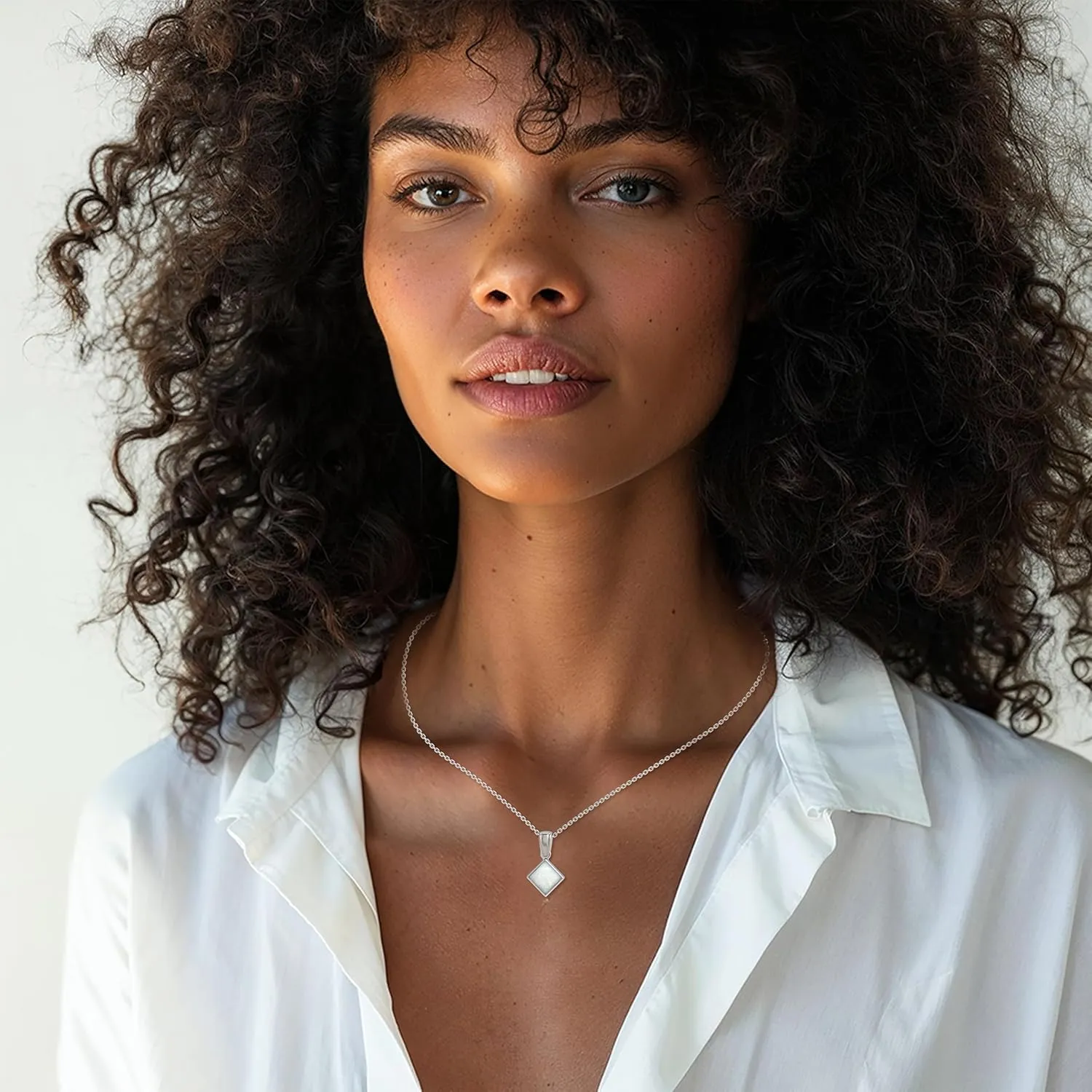 925 Sterling Silver White Opal Necklaces for Women - Square Pendant Necklaces for Women Silver - Minimalist Jewelry - Prom Jewelry - Opal Jewelry for Women - Silver Jewelry for Women