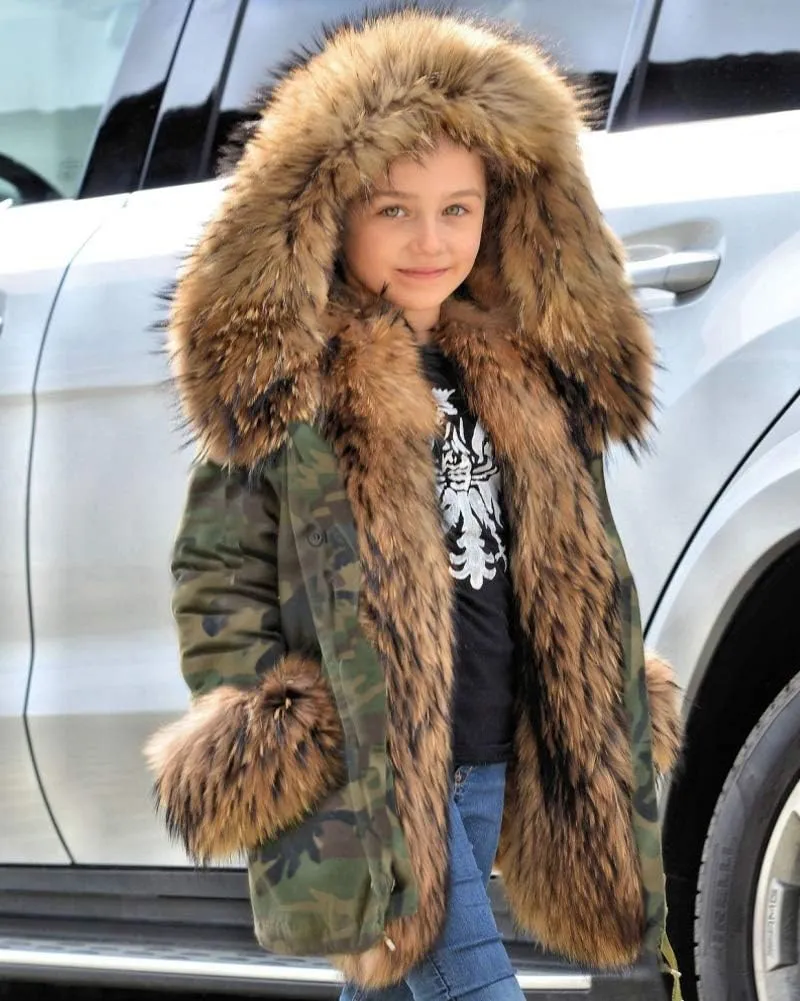 Aofur Kids Boys Fashion Hooded Fur Coat Fleece Lining Jacket Outdoor Trench Parka Warm Thick Winter Anorak Outwear
