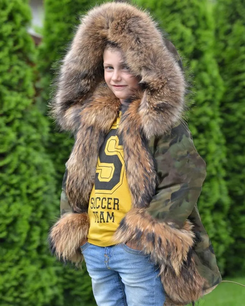 Aofur Kids Boys Fashion Hooded Fur Coat Fleece Lining Jacket Outdoor Trench Parka Warm Thick Winter Anorak Outwear
