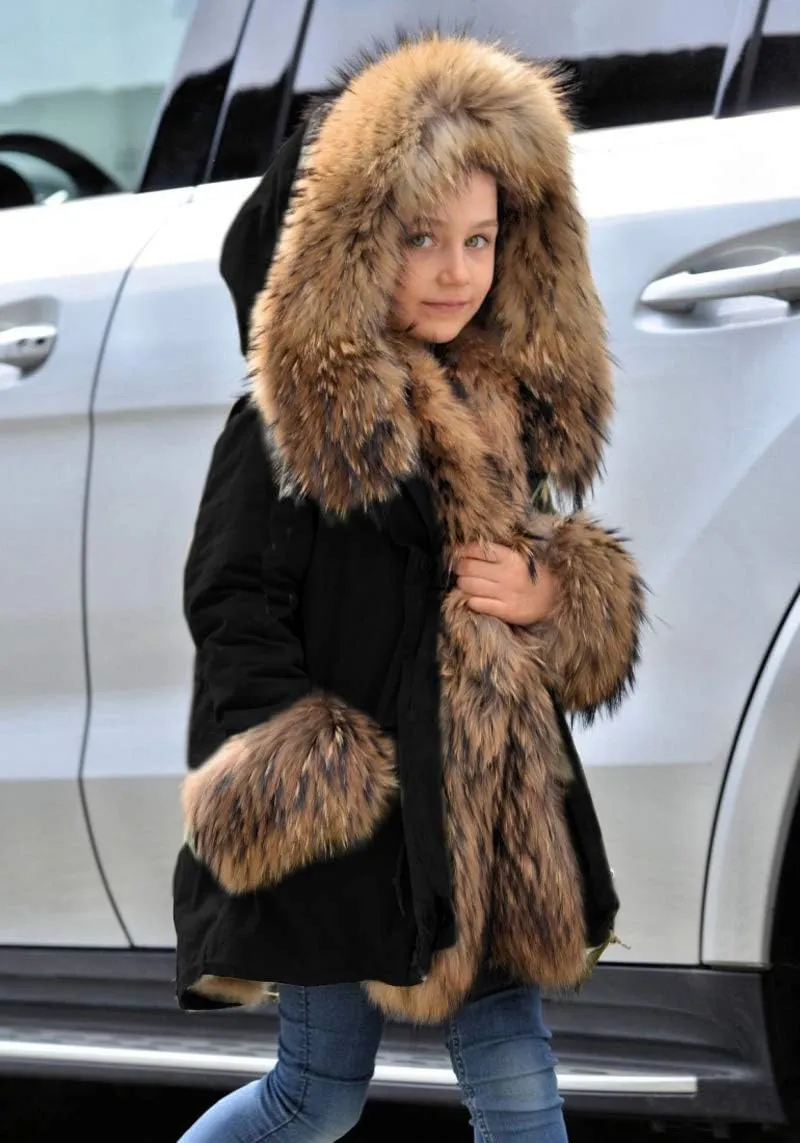 Aofur Kids Boys Fashion Hooded Fur Coat Fleece Lining Jacket Outdoor Trench Parka Warm Thick Winter Anorak Outwear