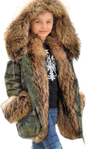 Aofur Kids Boys Fashion Hooded Fur Coat Fleece Lining Jacket Outdoor Trench Parka Warm Thick Winter Anorak Outwear