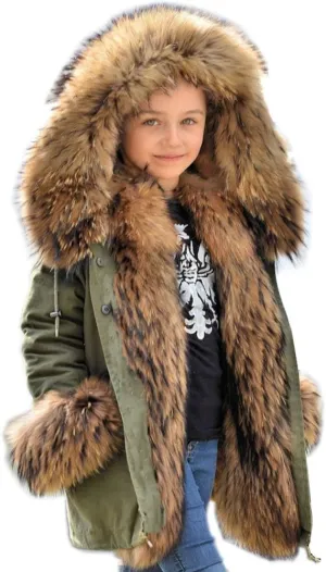 Aofur Kids Boys Fashion Hooded Fur Coat Fleece Lining Jacket Outdoor Trench Parka Warm Thick Winter Anorak Outwear