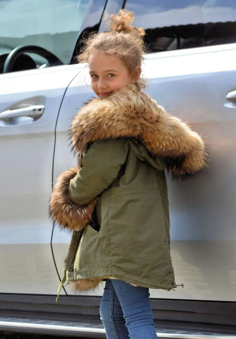 Aofur Kids Boys Fashion Hooded Fur Coat Fleece Lining Jacket Outdoor Trench Parka Warm Thick Winter Anorak Outwear