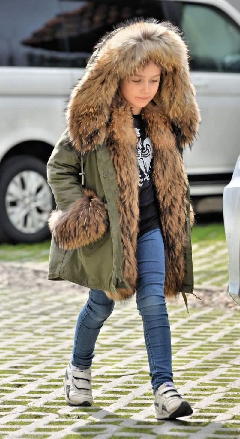 Aofur Kids Boys Fashion Hooded Fur Coat Fleece Lining Jacket Outdoor Trench Parka Warm Thick Winter Anorak Outwear