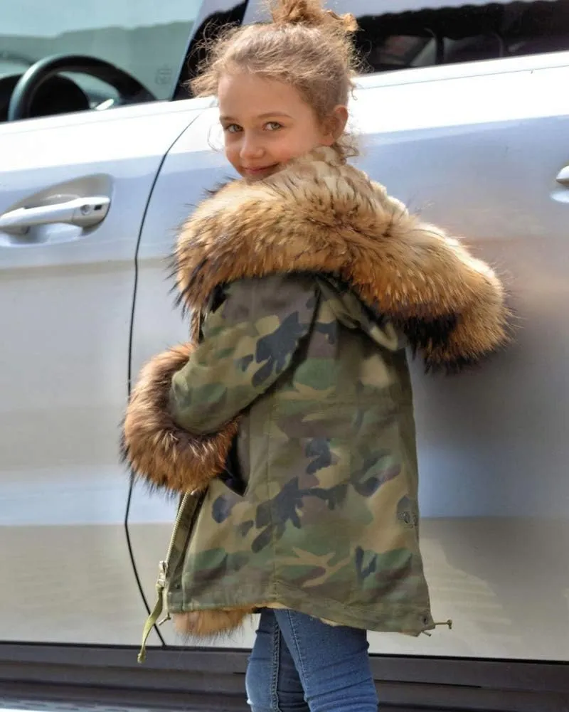 Aofur Kids Boys Fashion Hooded Fur Coat Fleece Lining Jacket Outdoor Trench Parka Warm Thick Winter Anorak Outwear