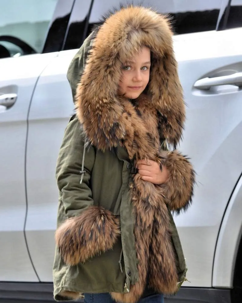 Aofur Kids Boys Fashion Hooded Fur Coat Fleece Lining Jacket Outdoor Trench Parka Warm Thick Winter Anorak Outwear