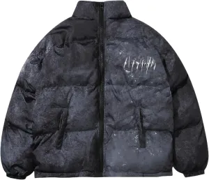 Aoleaky Winter Mens Padded Cotton Jacket Graffiti Printing Parka Thick Down Coats Streetwear Hip Hop Outwear