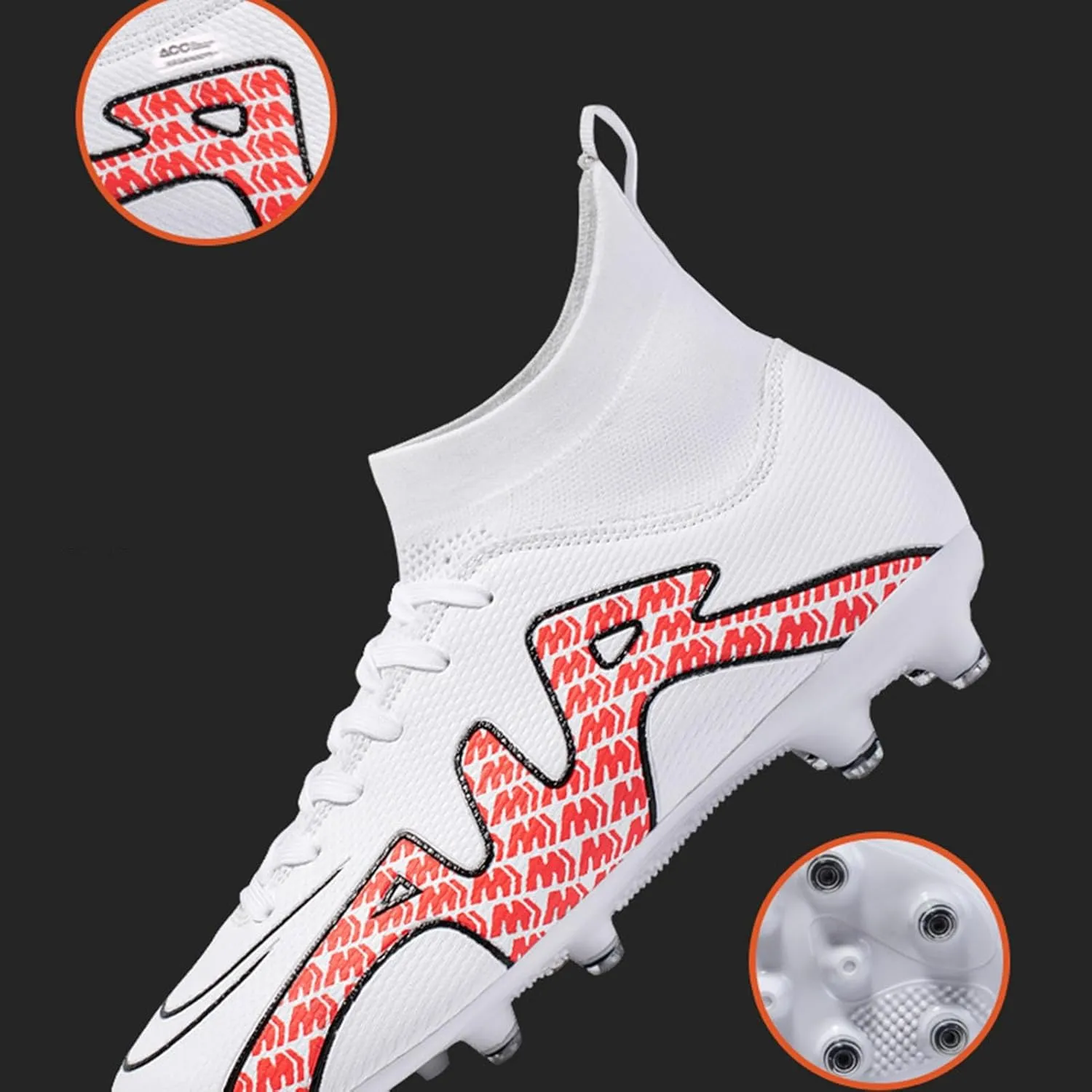 Athletic Soccer Cleats Lace Up Youth, Football Cleats Breathable Shock Resistant, Indoor Outdoor High Top Training Sneakers