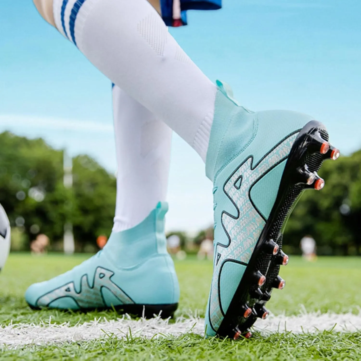 Athletic Soccer Cleats Lace Up Youth, Football Cleats Breathable Shock Resistant, Indoor Outdoor High Top Training Sneakers
