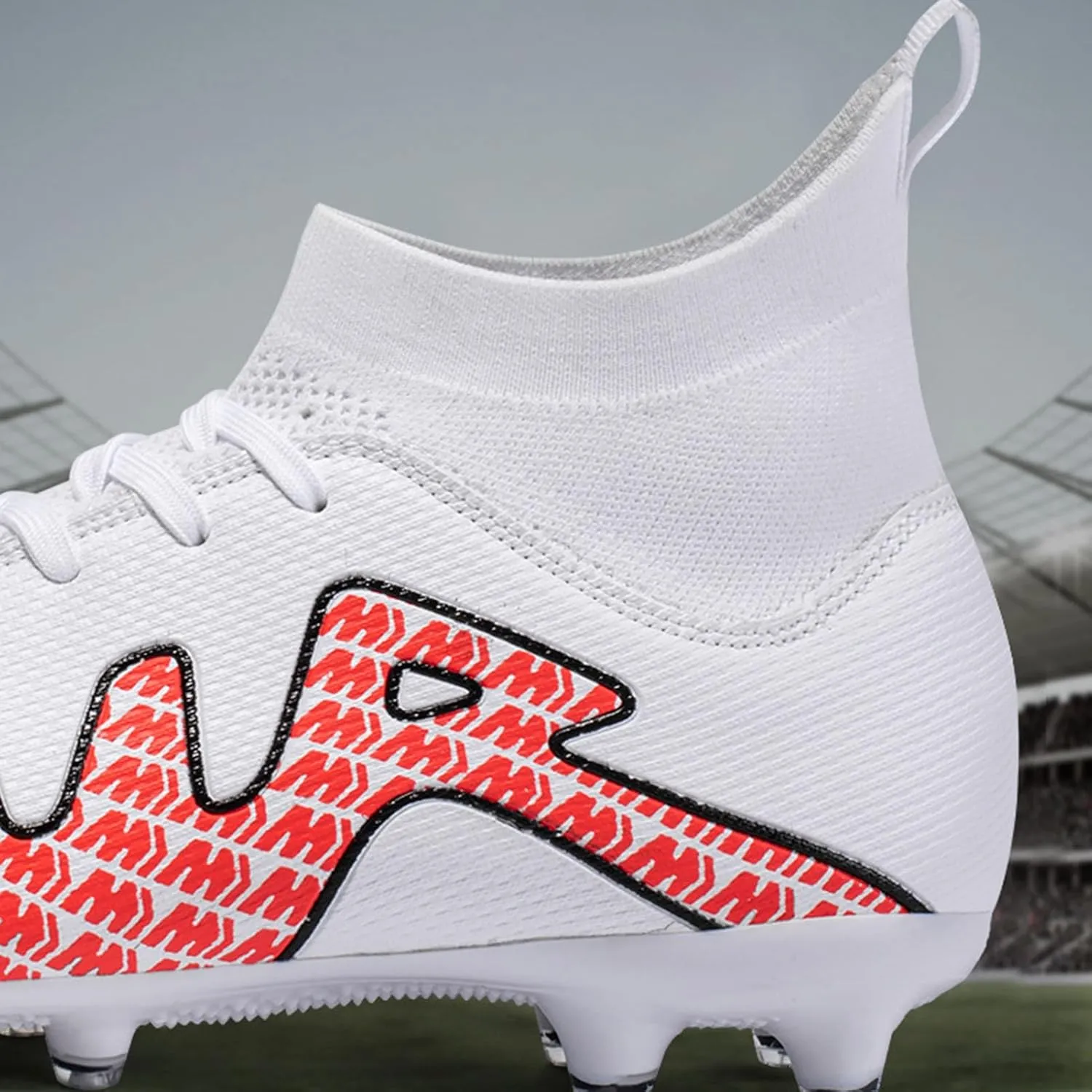 Athletic Soccer Cleats Lace Up Youth, Football Cleats Breathable Shock Resistant, Indoor Outdoor High Top Training Sneakers